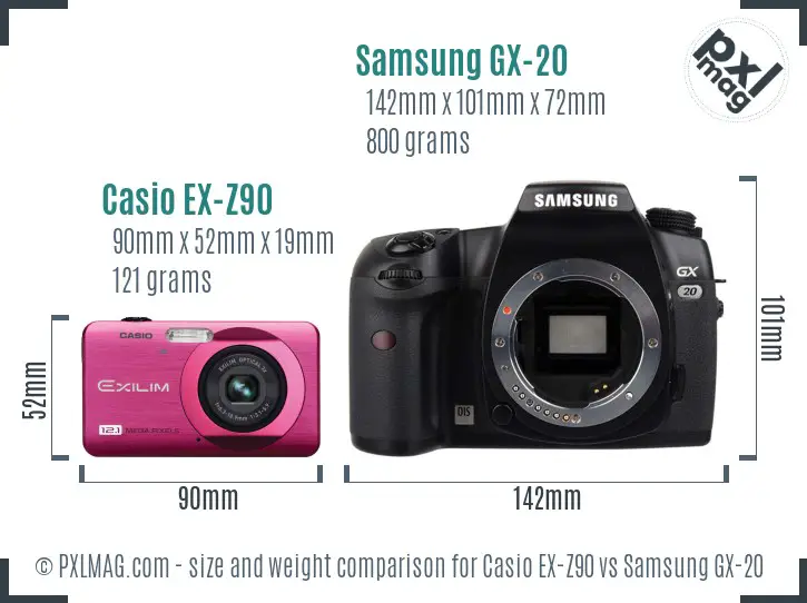 Casio EX-Z90 vs Samsung GX-20 size comparison