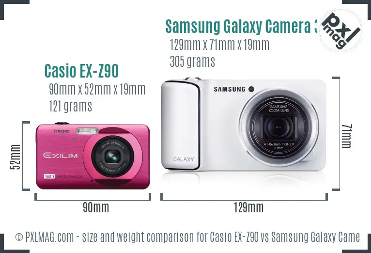 Casio EX-Z90 vs Samsung Galaxy Camera 3G size comparison