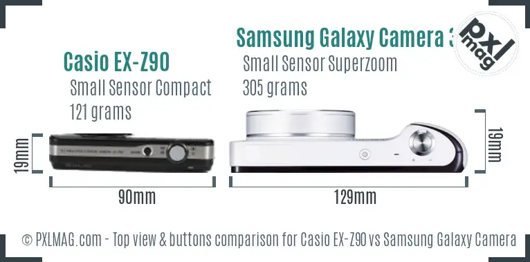 Casio EX-Z90 vs Samsung Galaxy Camera 3G top view buttons comparison