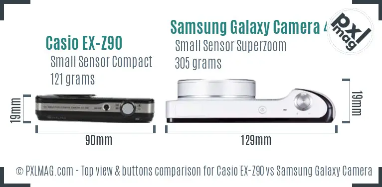Casio EX-Z90 vs Samsung Galaxy Camera 4G top view buttons comparison