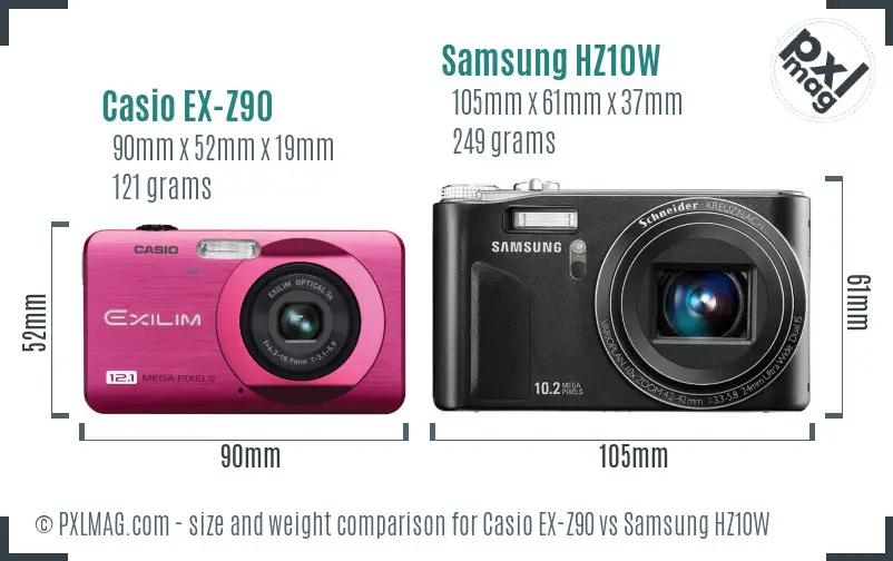 Casio EX-Z90 vs Samsung HZ10W size comparison Casio EX-Z90 vs Samsung HZ10W size comparison