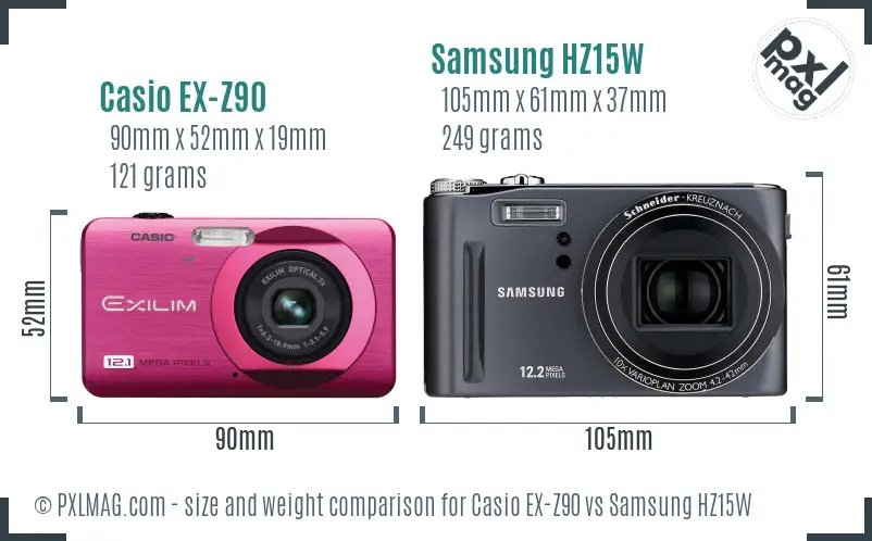 Casio EX-Z90 vs Samsung HZ15W size comparison