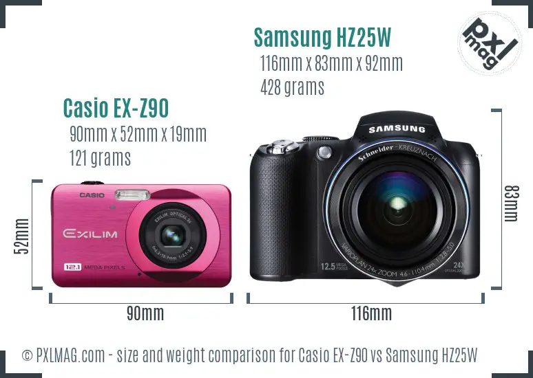 Casio EX-Z90 vs Samsung HZ25W size comparison