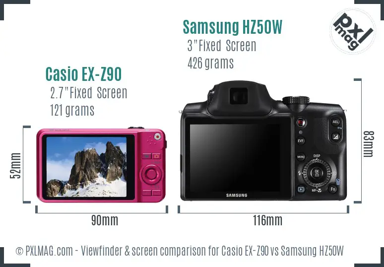 Casio EX-Z90 vs Samsung HZ50W Screen and Viewfinder comparison Casio EX-Z90 vs Samsung HZ50W Screen and Viewfinder comparison
