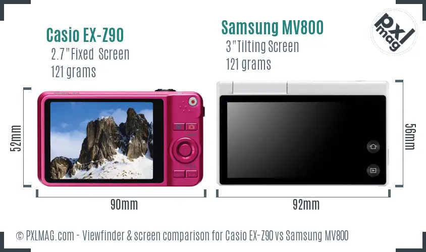 Casio EX-Z90 vs Samsung MV800 Screen and Viewfinder comparison