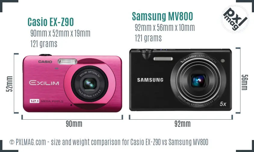 Casio EX-Z90 vs Samsung MV800 size comparison