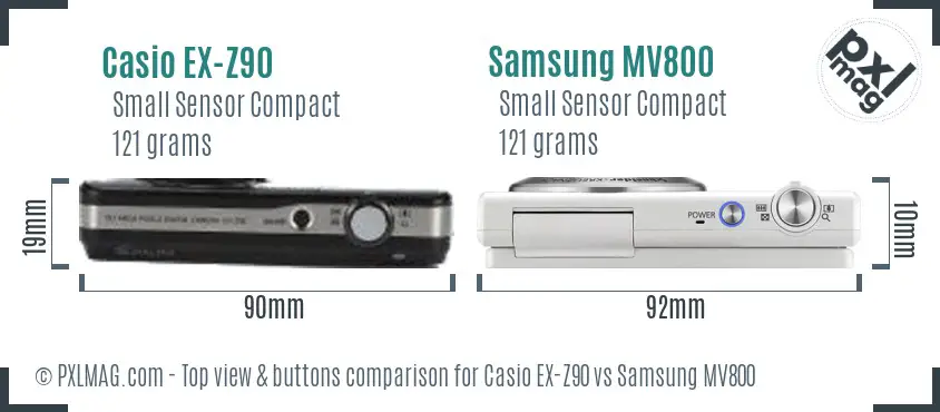 Casio EX-Z90 vs Samsung MV800 top view buttons comparison