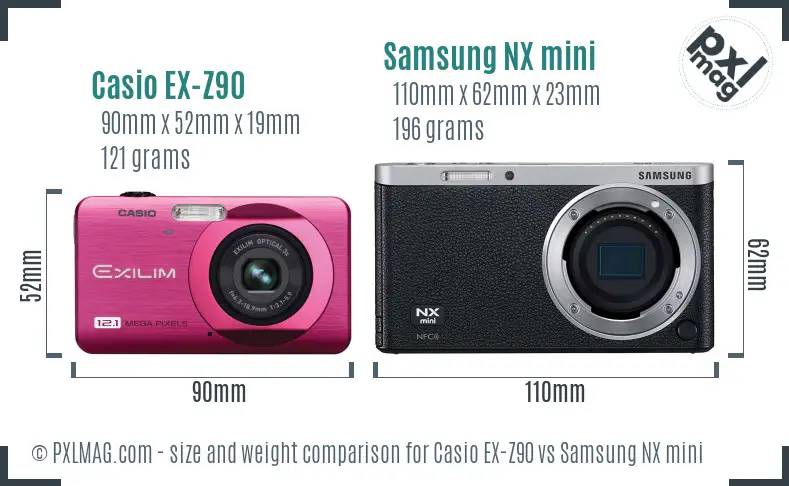 Casio EX-Z90 vs Samsung NX mini size comparison Casio EX-Z90 vs Samsung NX mini size comparison