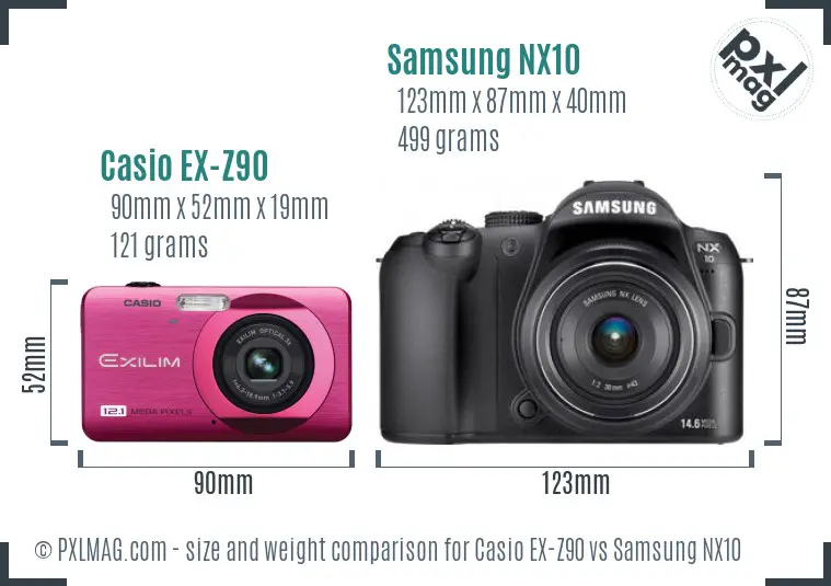 Casio EX-Z90 vs Samsung NX10 size comparison