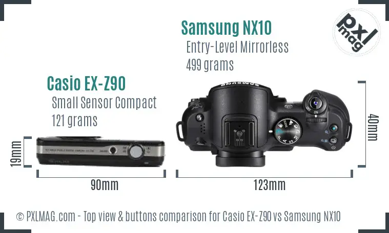 Casio EX-Z90 vs Samsung NX10 top view buttons comparison