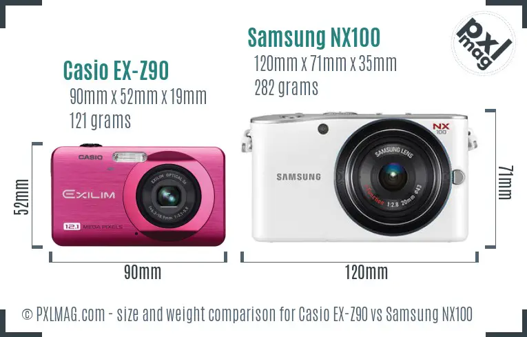 Casio EX-Z90 vs Samsung NX100 size comparison