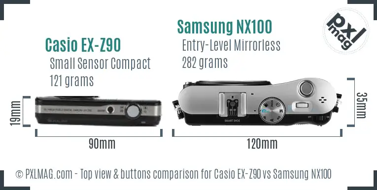 Casio EX-Z90 vs Samsung NX100 top view buttons comparison