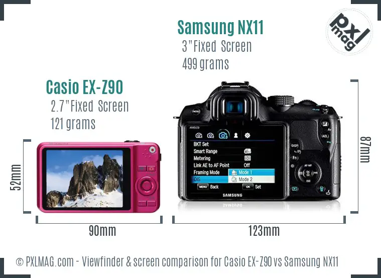 Casio EX-Z90 vs Samsung NX11 Screen and Viewfinder comparison Casio EX-Z90 vs Samsung NX11 Screen and Viewfinder comparison