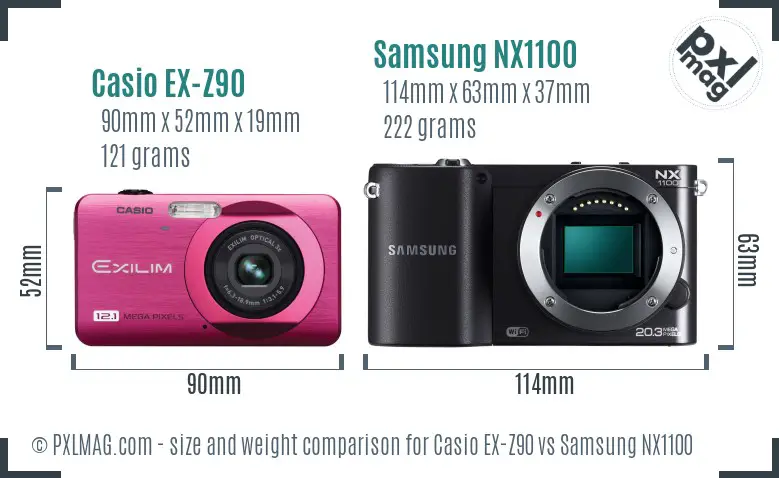 Casio EX-Z90 vs Samsung NX1100 size comparison