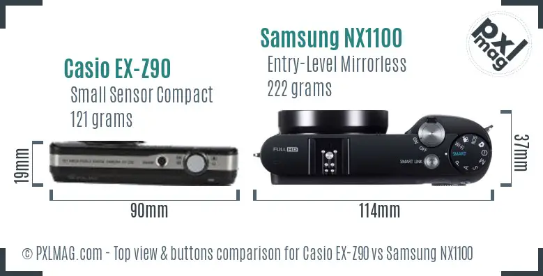 Casio EX-Z90 vs Samsung NX1100 top view buttons comparison