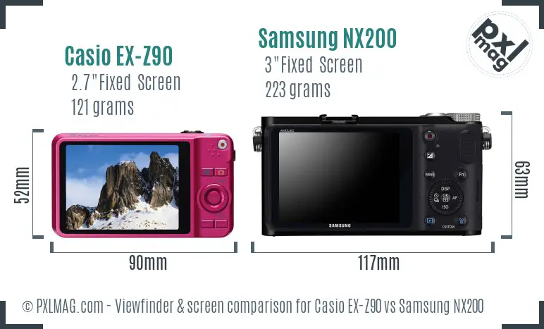 Casio EX-Z90 vs Samsung NX200 Screen and Viewfinder comparison Casio EX-Z90 vs Samsung NX200 Screen and Viewfinder comparison