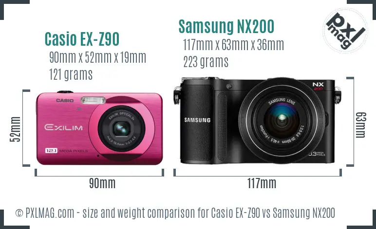 Casio EX-Z90 vs Samsung NX200 size comparison Casio EX-Z90 vs Samsung NX200 size comparison