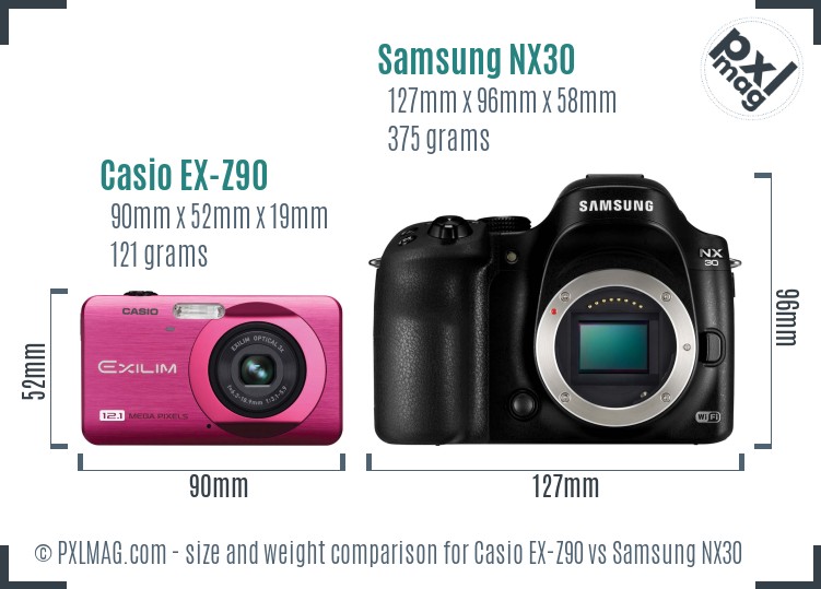 Casio EX-Z90 vs Samsung NX30 size comparison