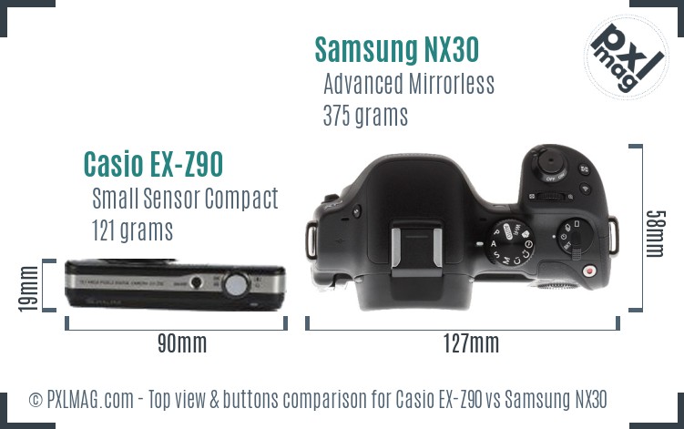Casio EX-Z90 vs Samsung NX30 top view buttons comparison