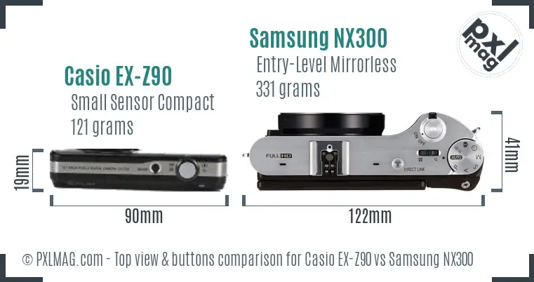 Casio EX-Z90 vs Samsung NX300 top view buttons comparison