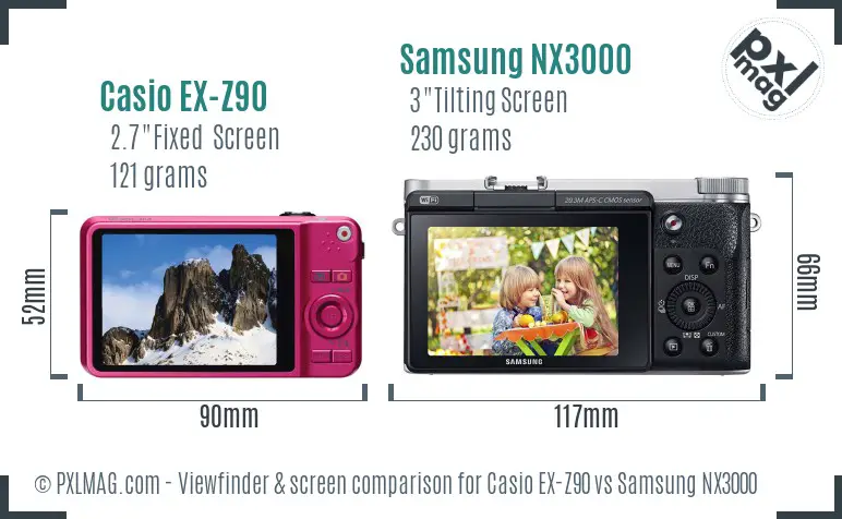 Casio EX-Z90 vs Samsung NX3000 Screen and Viewfinder comparison