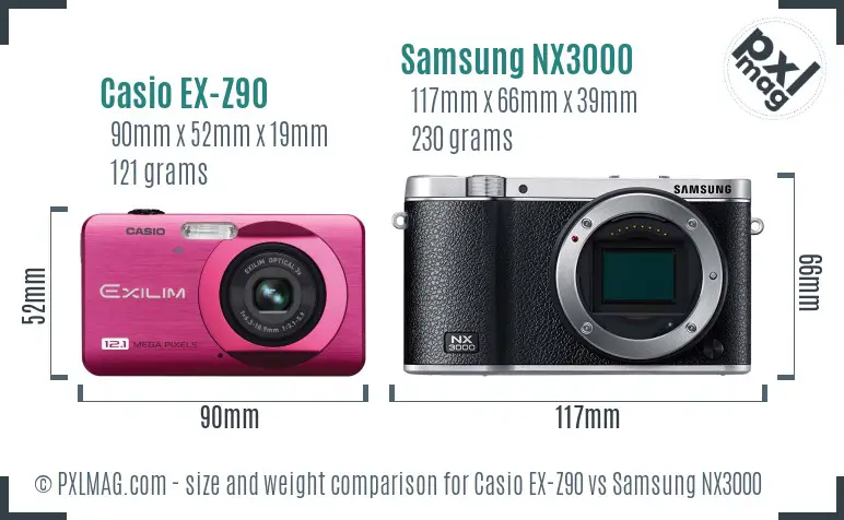 Casio EX-Z90 vs Samsung NX3000 size comparison