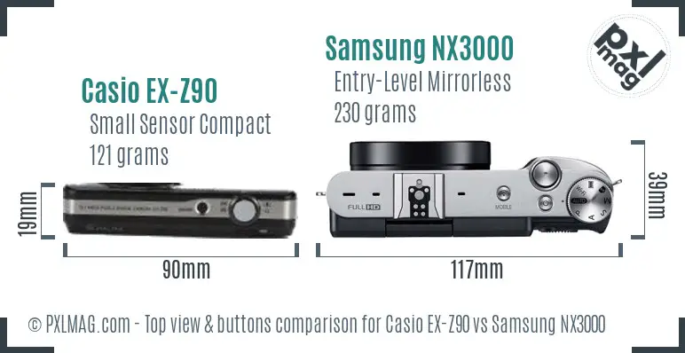 Casio EX-Z90 vs Samsung NX3000 top view buttons comparison