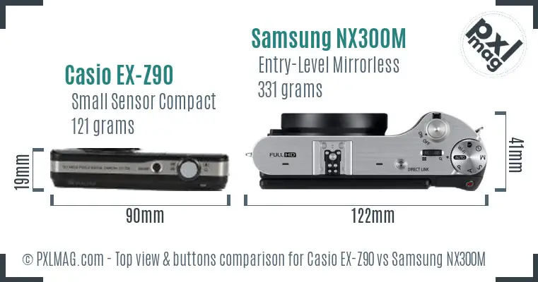 Casio EX-Z90 vs Samsung NX300M top view buttons comparison