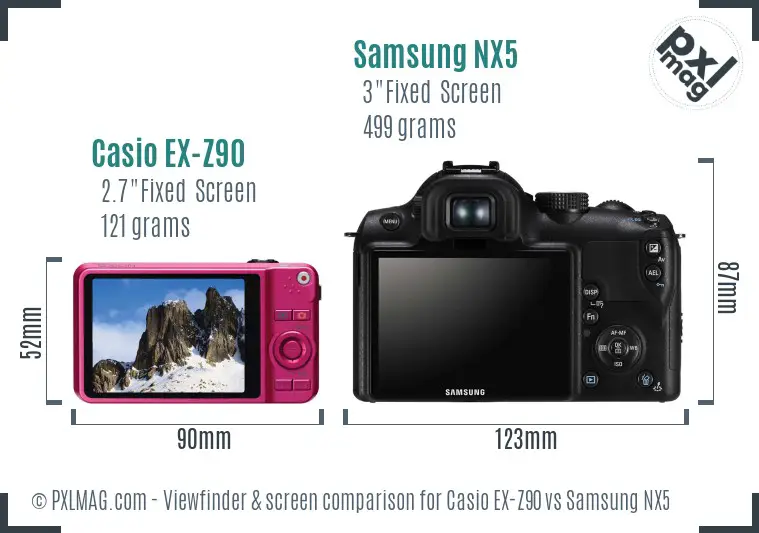 Casio EX-Z90 vs Samsung NX5 Screen and Viewfinder comparison