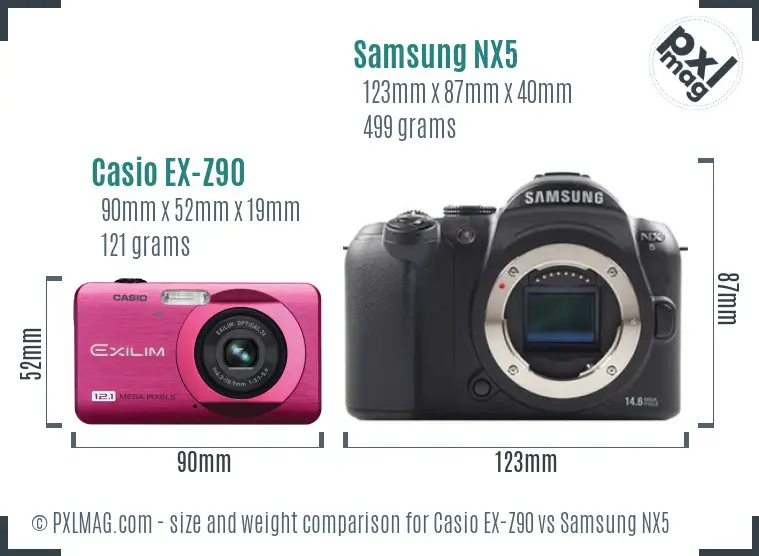 Casio EX-Z90 vs Samsung NX5 size comparison