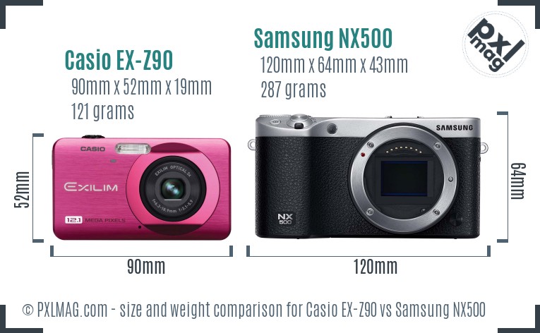 Casio EX-Z90 vs Samsung NX500 size comparison