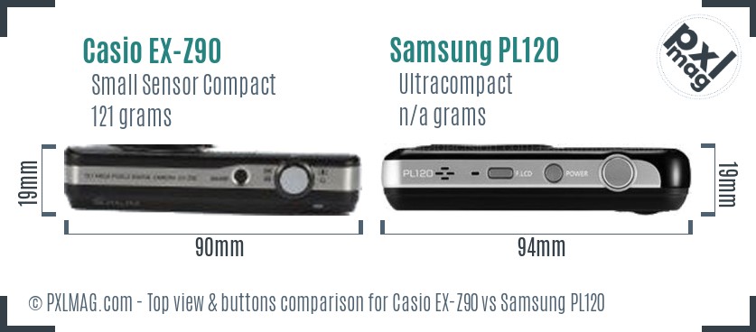 Casio EX-Z90 vs Samsung PL120 top view buttons comparison