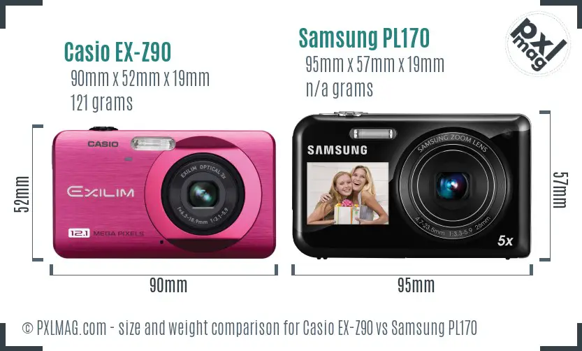 Casio EX-Z90 vs Samsung PL170 size comparison Casio EX-Z90 vs Samsung PL170 size comparison