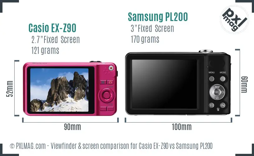 Casio EX-Z90 vs Samsung PL200 Screen and Viewfinder comparison