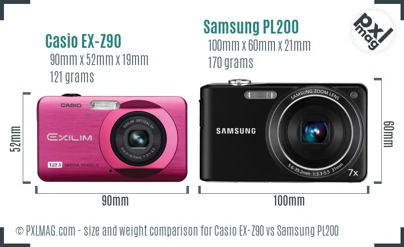 Casio EX-Z90 vs Samsung PL200 size comparison