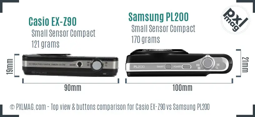 Casio EX-Z90 vs Samsung PL200 top view buttons comparison