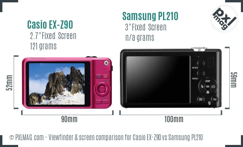 Casio EX-Z90 vs Samsung PL210 Screen and Viewfinder comparison