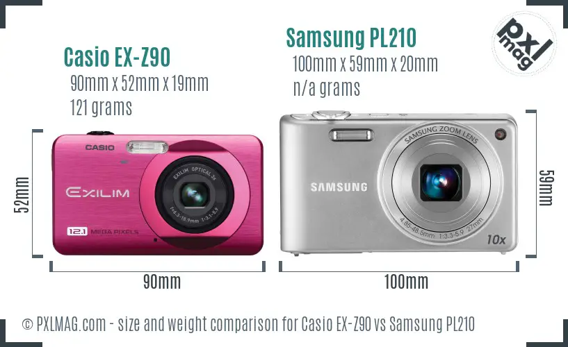 Casio EX-Z90 vs Samsung PL210 size comparison