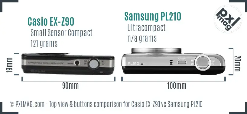 Casio EX-Z90 vs Samsung PL210 top view buttons comparison