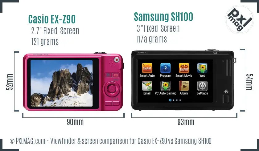 Casio EX-Z90 vs Samsung SH100 Screen and Viewfinder comparison