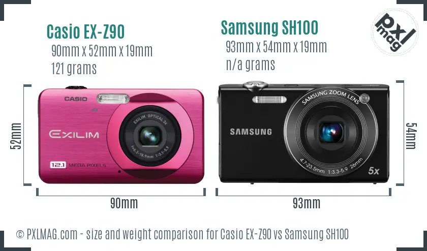 Casio EX-Z90 vs Samsung SH100 size comparison