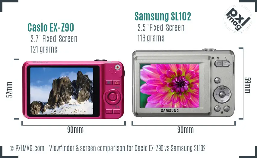 Casio EX-Z90 vs Samsung SL102 Screen and Viewfinder comparison