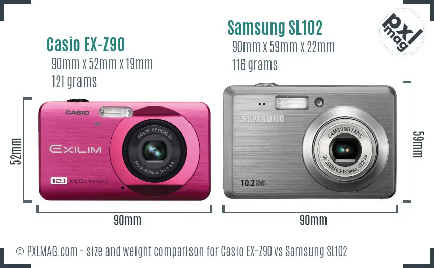 Casio EX-Z90 vs Samsung SL102 size comparison