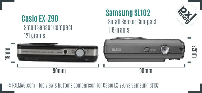 Casio EX-Z90 vs Samsung SL102 top view buttons comparison