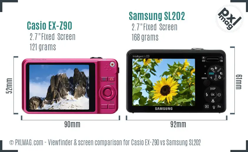 Casio EX-Z90 vs Samsung SL202 Screen and Viewfinder comparison