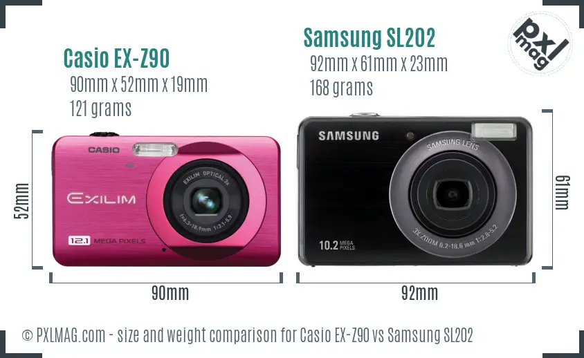 Casio EX-Z90 vs Samsung SL202 size comparison