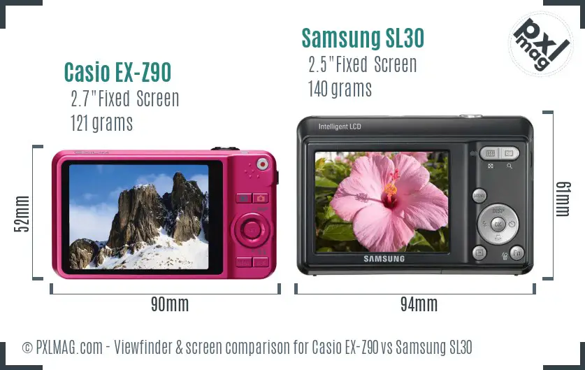 Casio EX-Z90 vs Samsung SL30 Screen and Viewfinder comparison