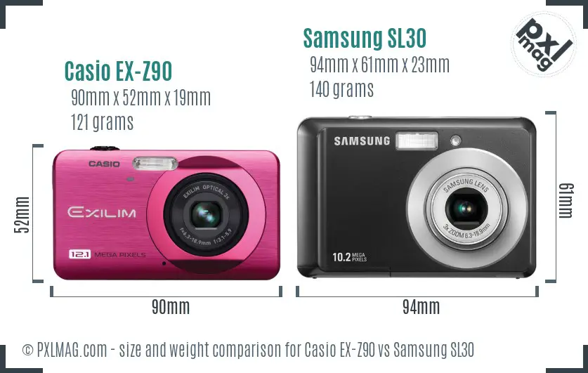 Casio EX-Z90 vs Samsung SL30 size comparison