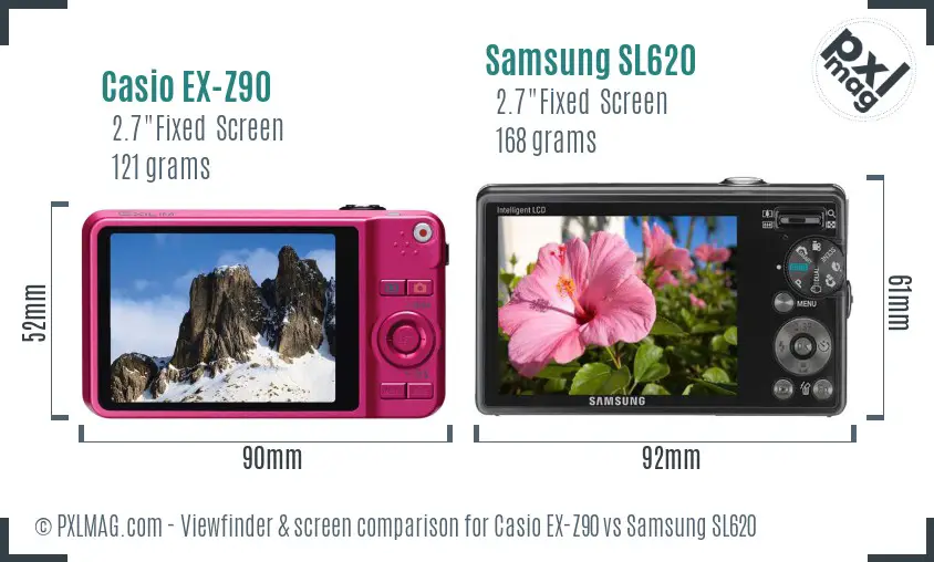 Casio EX-Z90 vs Samsung SL620 Screen and Viewfinder comparison