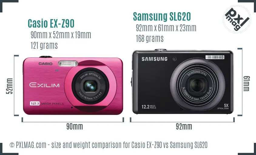 Casio EX-Z90 vs Samsung SL620 size comparison